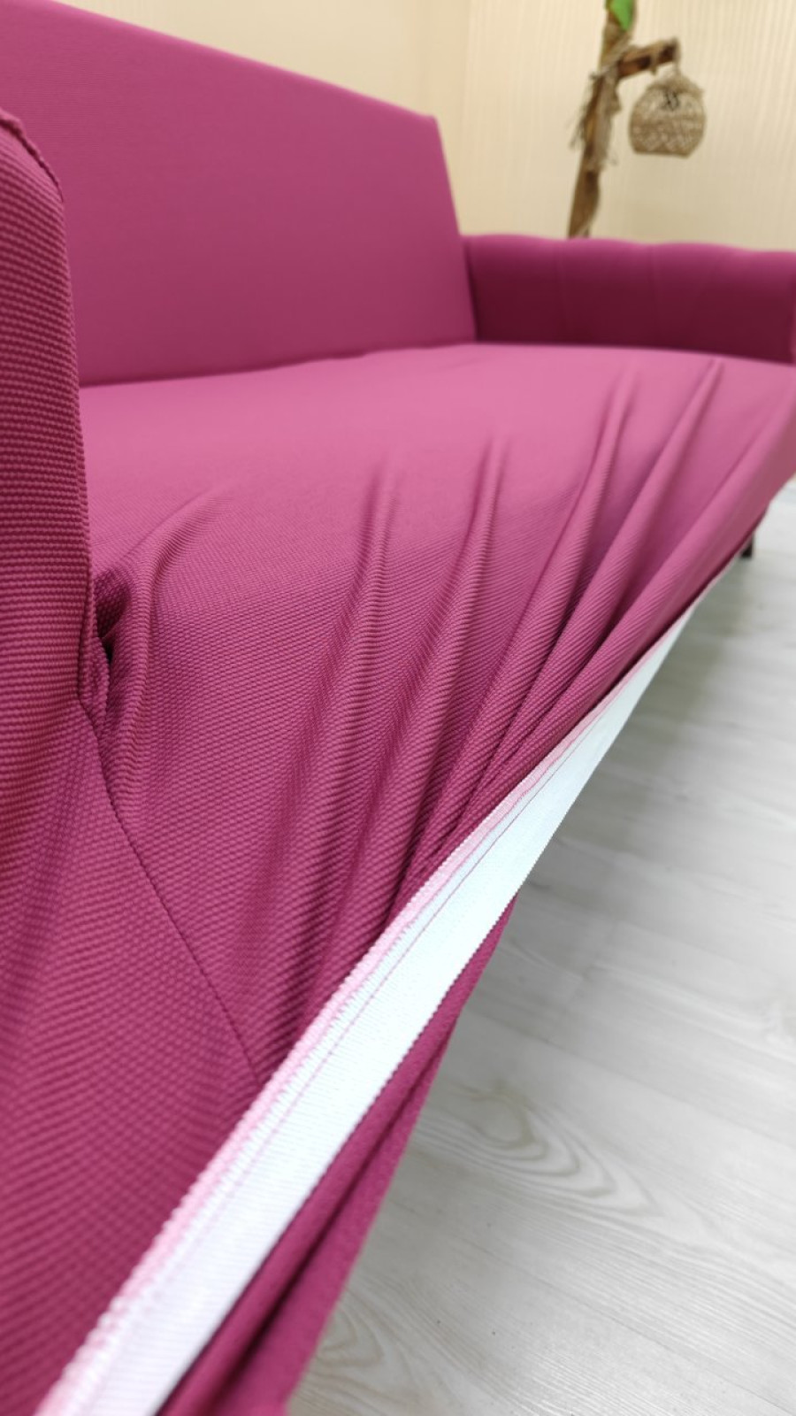 Micro Fabric Elastic Armless Sofa Cover - Non-Slip Elastic Sofa Protector Rose Color 3+1+1 (3 Piece Set)