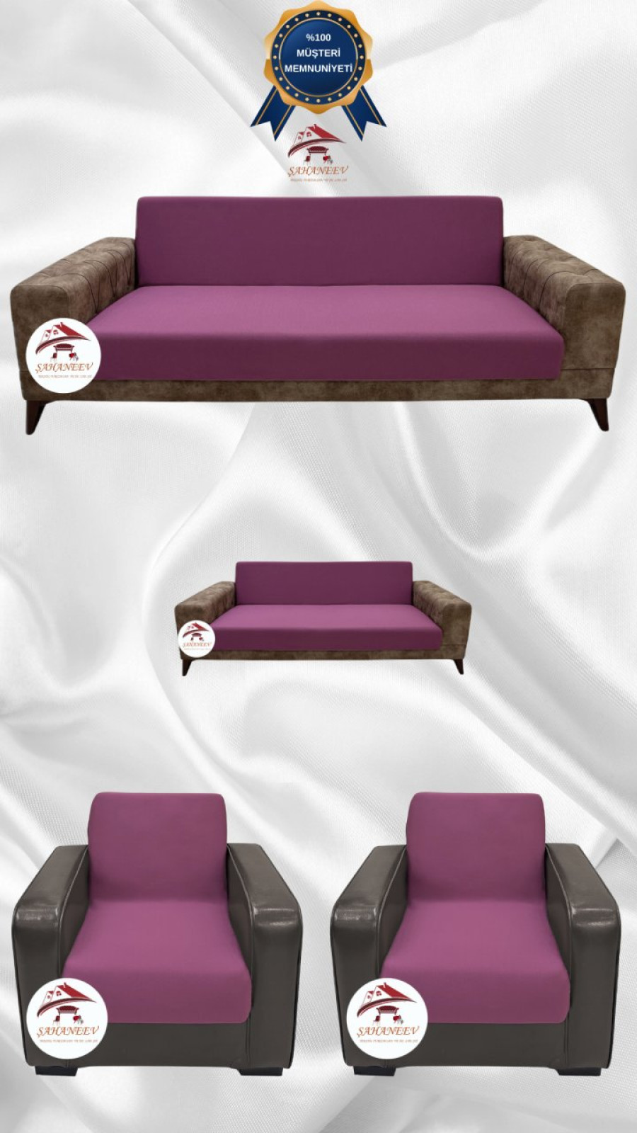 Mikro Kumaş Lastikli Kolsuz Koltuk Örtüsü - Kaymaz Elastik Koltuk Koruyucu Gülkurusu Renk 3+2+1+1 (4 Parça Set)