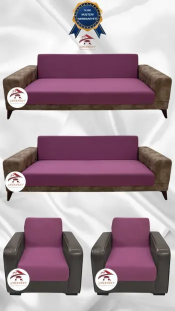 Mikro Kumaş Lastikli Kolsuz Koltuk Örtüsü - Kaymaz Elastik Koltuk Koruyucu Gülkurusu Renk 3+3+1+1 (4 Parça Set)
