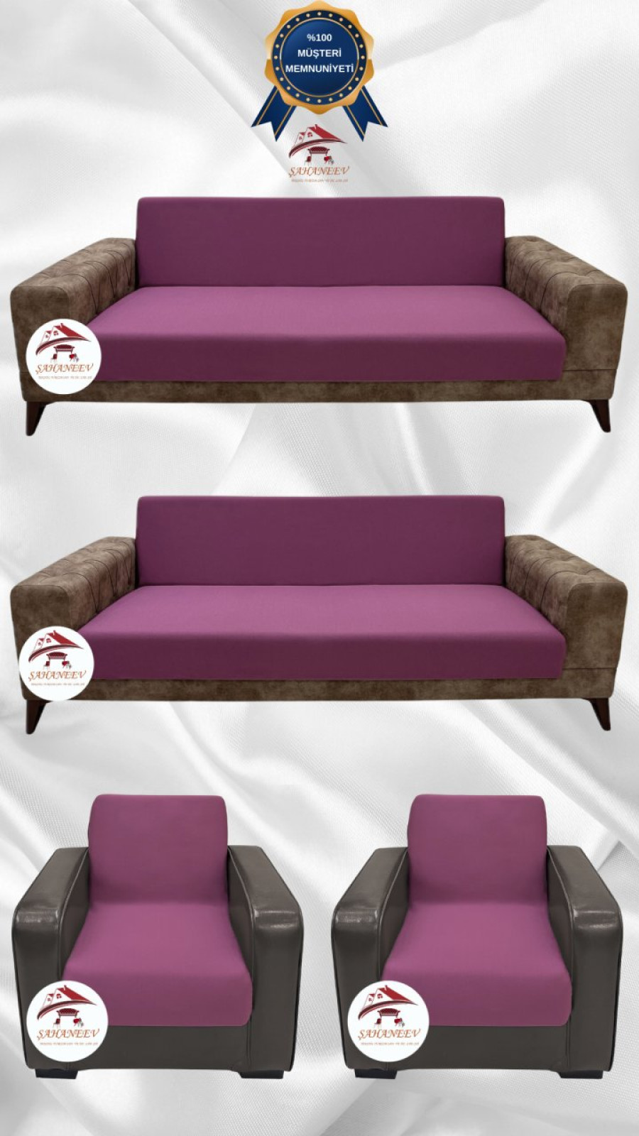 Mikro Kumaş Lastikli Kolsuz Koltuk Örtüsü - Kaymaz Elastik Koltuk Koruyucu Gülkurusu Renk 3+3+1+1 (4 Parça Set)