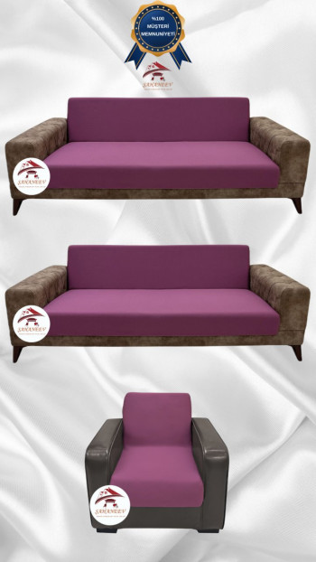 Micro Fabric Elastic Armless Sofa Cover - Non-Slip Elastic Sofa Protector Rose Color 3+3+1 (3 Piece Set)