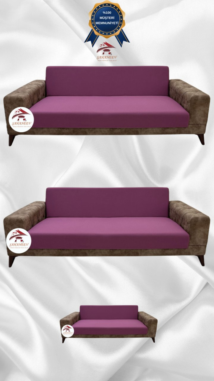 Mikro Kumaş Lastikli Kolsuz Koltuk Örtüsü - Kaymaz Elastik Koltuk Koruyucu Gülkurusu Renk 3+3+2 (3 Parça Set)