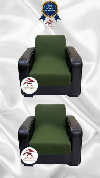 Micro Fabric Elastic Armless Sofa Cover - Non-Slip Elastic Sofa Protector Khaki Green Color 1+1 (2 Piece Set)