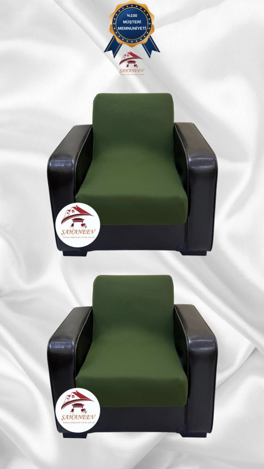 Mikro Kumaş Lastikli Kolsuz Koltuk Örtüsü - Kaymaz Elastik Koltuk Koruyucu Haki Yeşili Renk 1+1 (2 Parça Set) Özel Ölçü