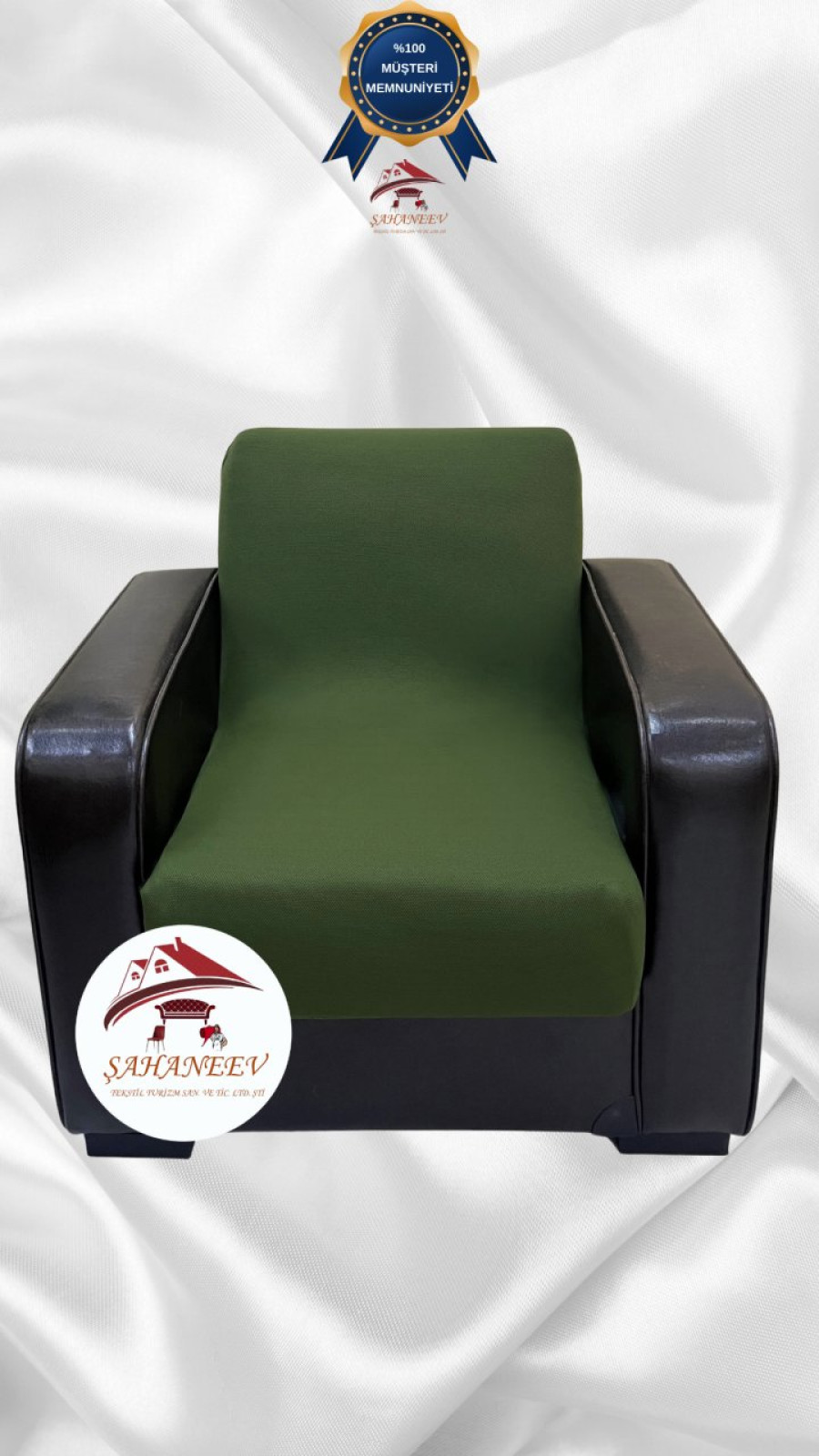 Mikro Kumaş Lastikli Kolsuz Koltuk Örtüsü - Kaymaz Elastik Koltuk Koruyucu Haki Yeşili Renk Tekli (1 Parça) Özel Ölçü