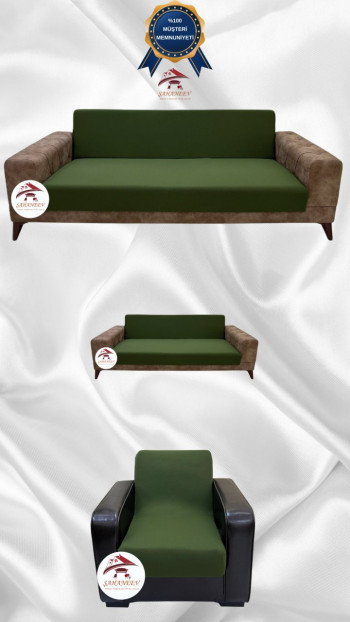 Micro Fabric Elastic Armless Sofa Cover - Non-Slip Elastic Sofa Protector Khaki Green Color 3+2+1 (3 Piece Set)