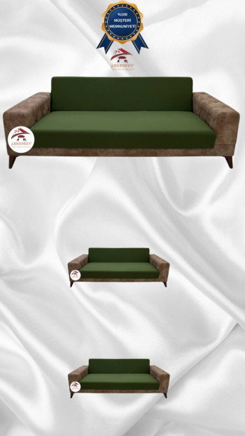 Micro Fabric Elastic Armless Sofa Cover - Non-Slip Elastic Sofa Protector Khaki Green Color 3+2+2 (3 Piece Set)