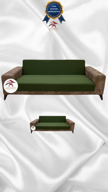 Micro Fabric Elastic Armless Sofa Cover - Non-Slip Elastic Sofa Protector Khaki Green Color 3+2 (2 Piece Set)
