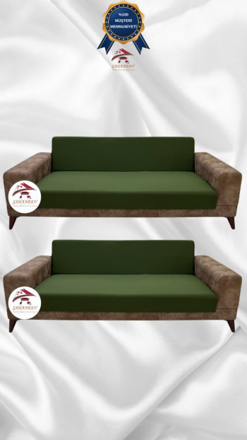 Micro Fabric Elastic Armless Sofa Cover - Non-Slip Elastic Sofa Protector Khaki Green Color 3+3 (2 Piece Set)
