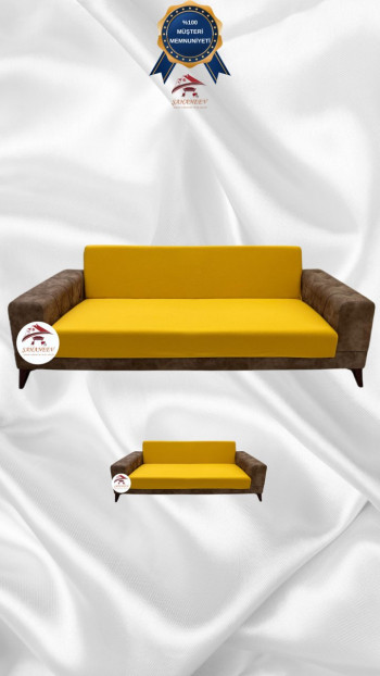 Mikro Kumaş Lastikli Kolsuz Koltuk Örtüsü - Kaymaz Elastik Koltuk Koruyucu Hardal Renk 3+2 (2 Parça Set)