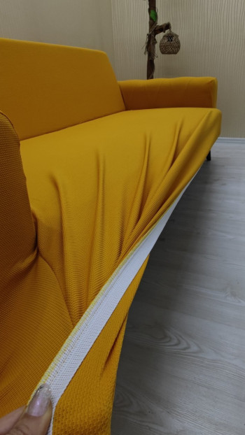 Mikro Kumaş Lastikli Kolsuz Koltuk Örtüsü - Kaymaz Elastik Koltuk Koruyucu Hardal Renk 3+2 (2 Parça Set)