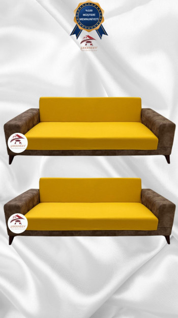 Mikro Kumaş Lastikli Kolsuz Koltuk Örtüsü - Kaymaz Elastik Koltuk Koruyucu Hardal Renk 3+3 (2 Parça Set)