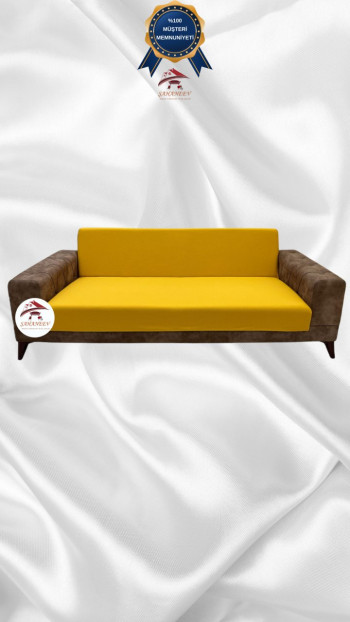 Mikro Kumaş Lastikli Kolsuz Koltuk Örtüsü - Kaymaz Elastik Koltuk Koruyucu Hardal Renk 3'lü Set (1 Parça)