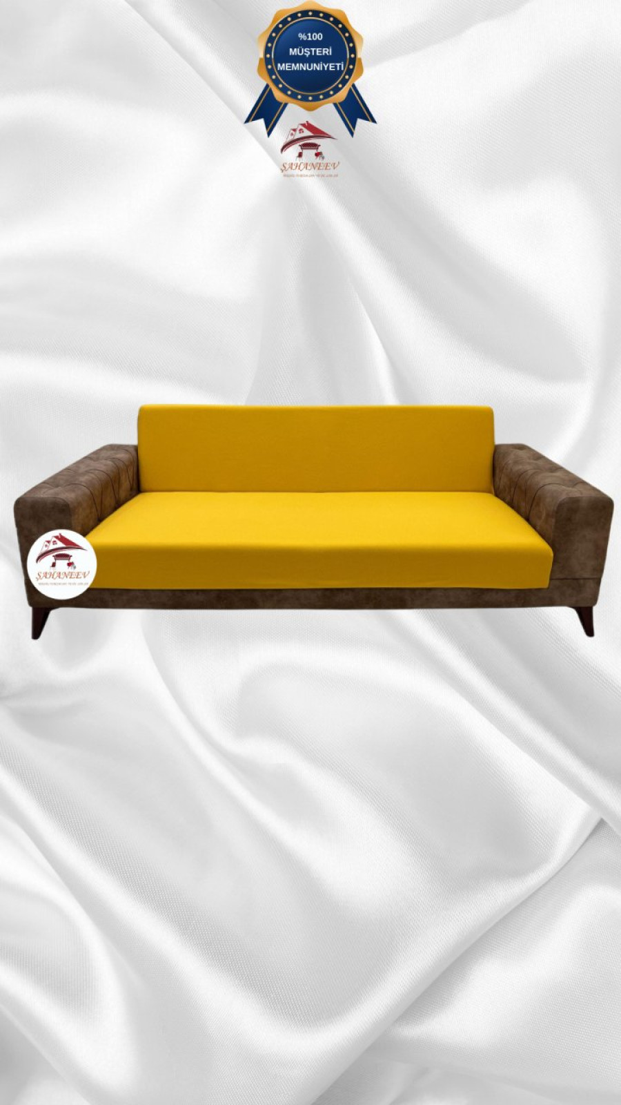 Mikro Kumaş Lastikli Kolsuz Koltuk Örtüsü - Kaymaz Elastik Koltuk Koruyucu Hardal Renk 3'lü Set (1 Parça)