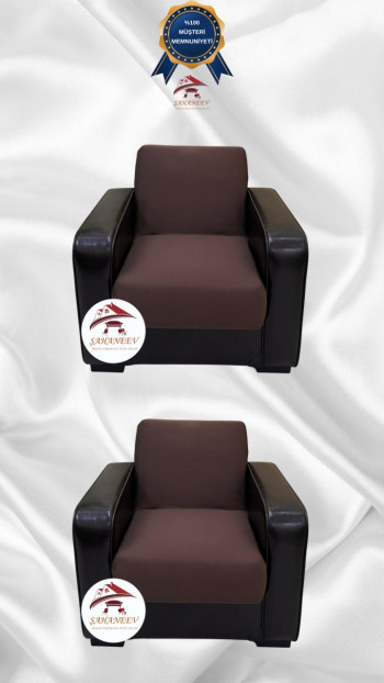 Micro Fabric Elastic Armless Sofa Cover - Non-Slip Elastic Sofa Protector Brown Color 1+1 (2 Piece Set)