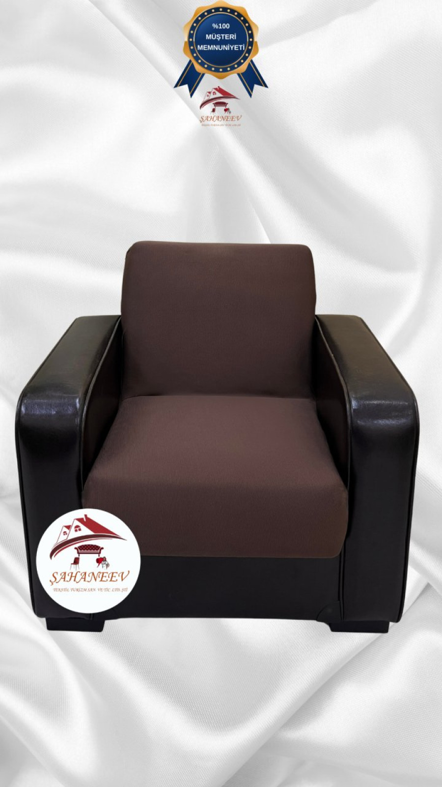 Mikro Kumaş Lastikli Kolsuz Koltuk Örtüsü - Kaymaz Elastik Koltuk Koruyucu Kahverengi Renk Tekli (1 Parça)