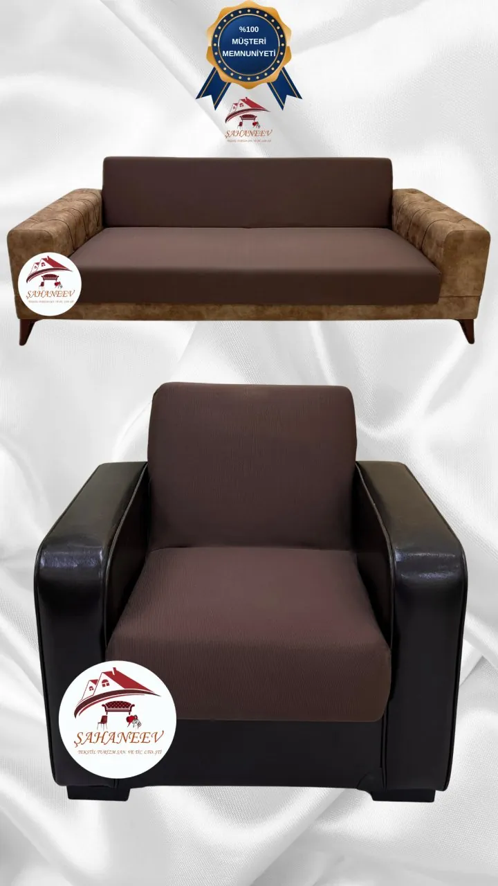 Micro Fabric Elastic Armless Sofa Cover - Non-Slip Elastic Sofa Protector Brown Color 3+1 (2 Piece Set)