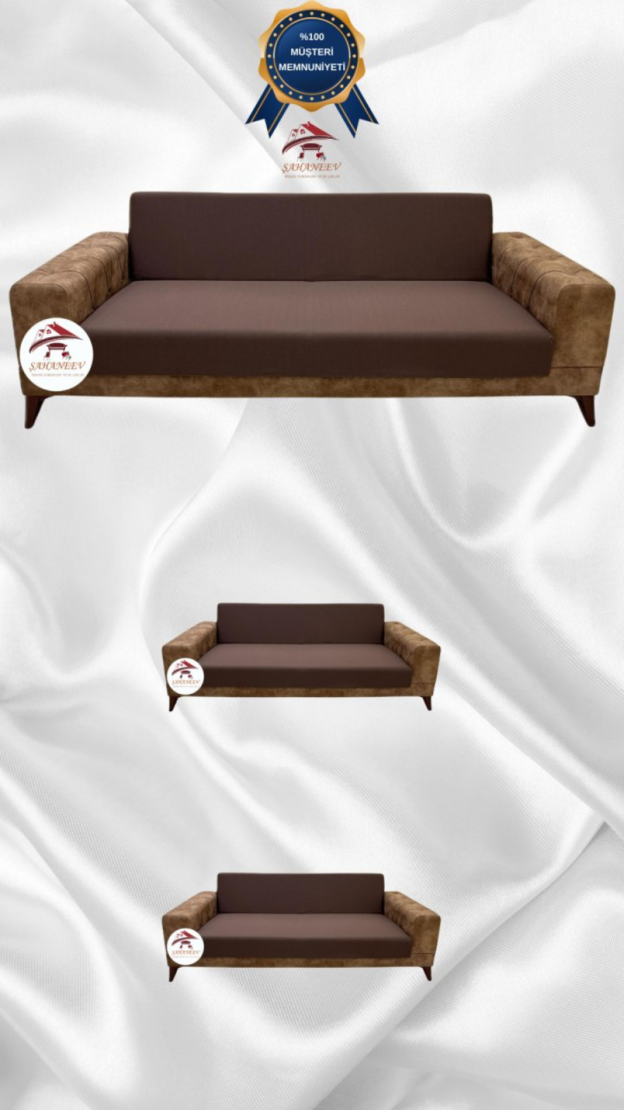 Mikro Kumaş Lastikli Kolsuz Koltuk Örtüsü - Kaymaz Elastik Koltuk Koruyucu Kahverengi Renk 3+2+2 (3 Parça Set)