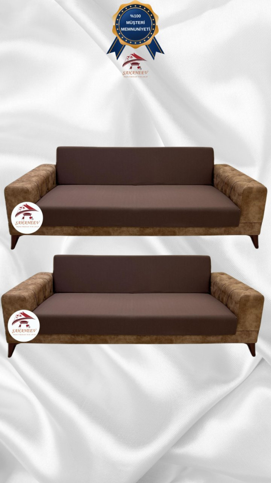 Mikro Kumaş Lastikli Kolsuz Koltuk Örtüsü - Kaymaz Elastik Koltuk Koruyucu Kahverengi Renk 3+3 (2 Parça Set)