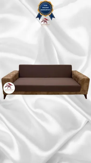 Mikro Kumaş Lastikli Kolsuz Koltuk Örtüsü - Kaymaz Elastik Koltuk Koruyucu Kahverengi Renk 3'lü Set (1 Parça)