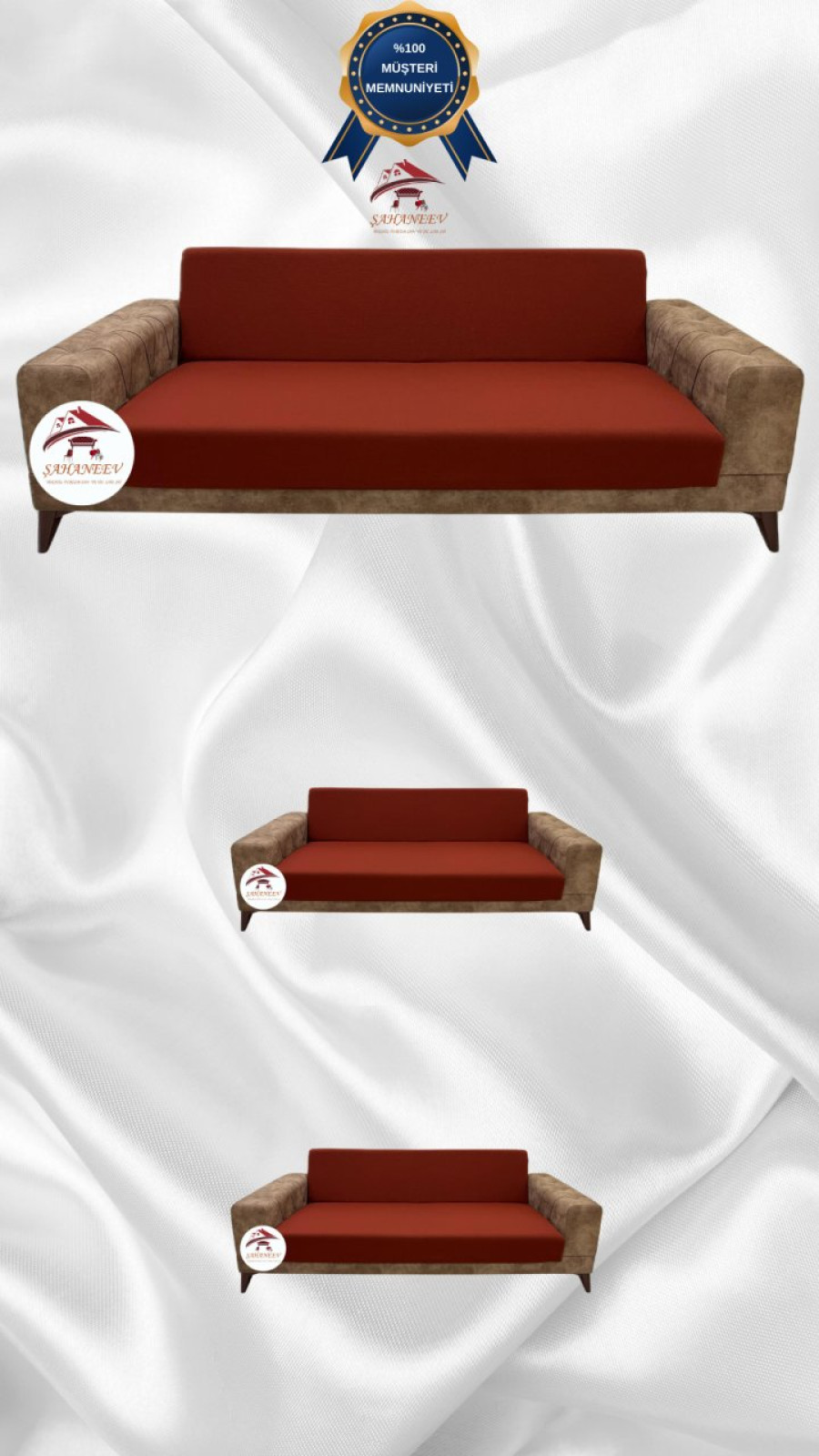 Mikro Kumaş Lastikli Kolsuz Koltuk Örtüsü - Kaymaz Elastik Koltuk Koruyucu Kiremit Renk 3+2+2 (3 Parça Set)