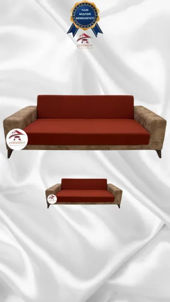 Micro Fabric Elastic Armless Sofa Cover - Non-Slip Elastic Sofa Protector Brick Color 3+2 (2 Piece Set)