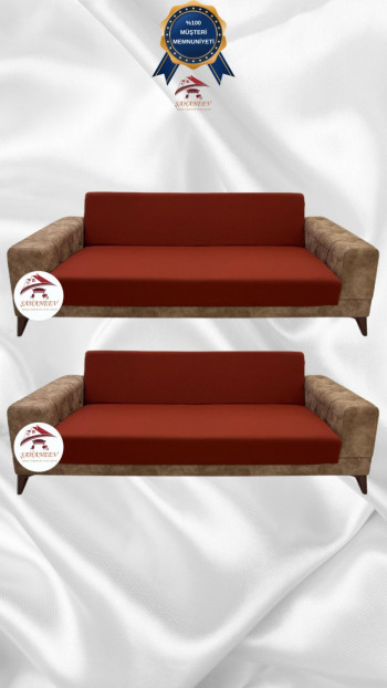 Micro Fabric Elastic Armless Sofa Cover - Non-Slip Elastic Sofa Protector Brick Color 3+3 (2 Piece Set)