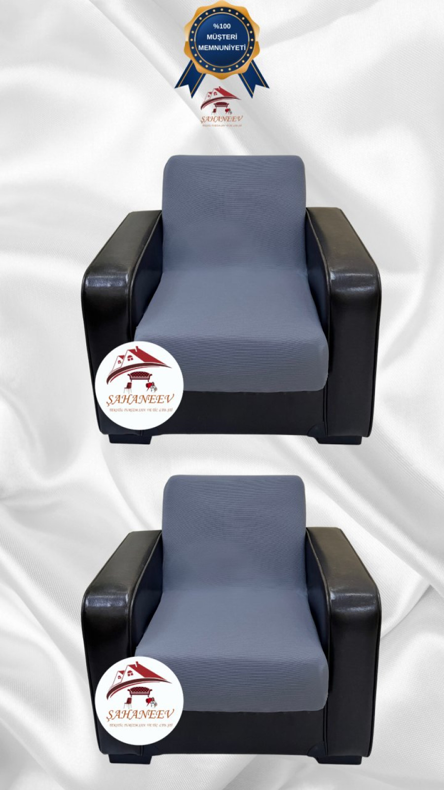 Micro Fabric Elastic Armless Sofa Cover - Non-Slip Elastic Sofa Protector Dark Gray Color 1+1 (2 Piece Set)