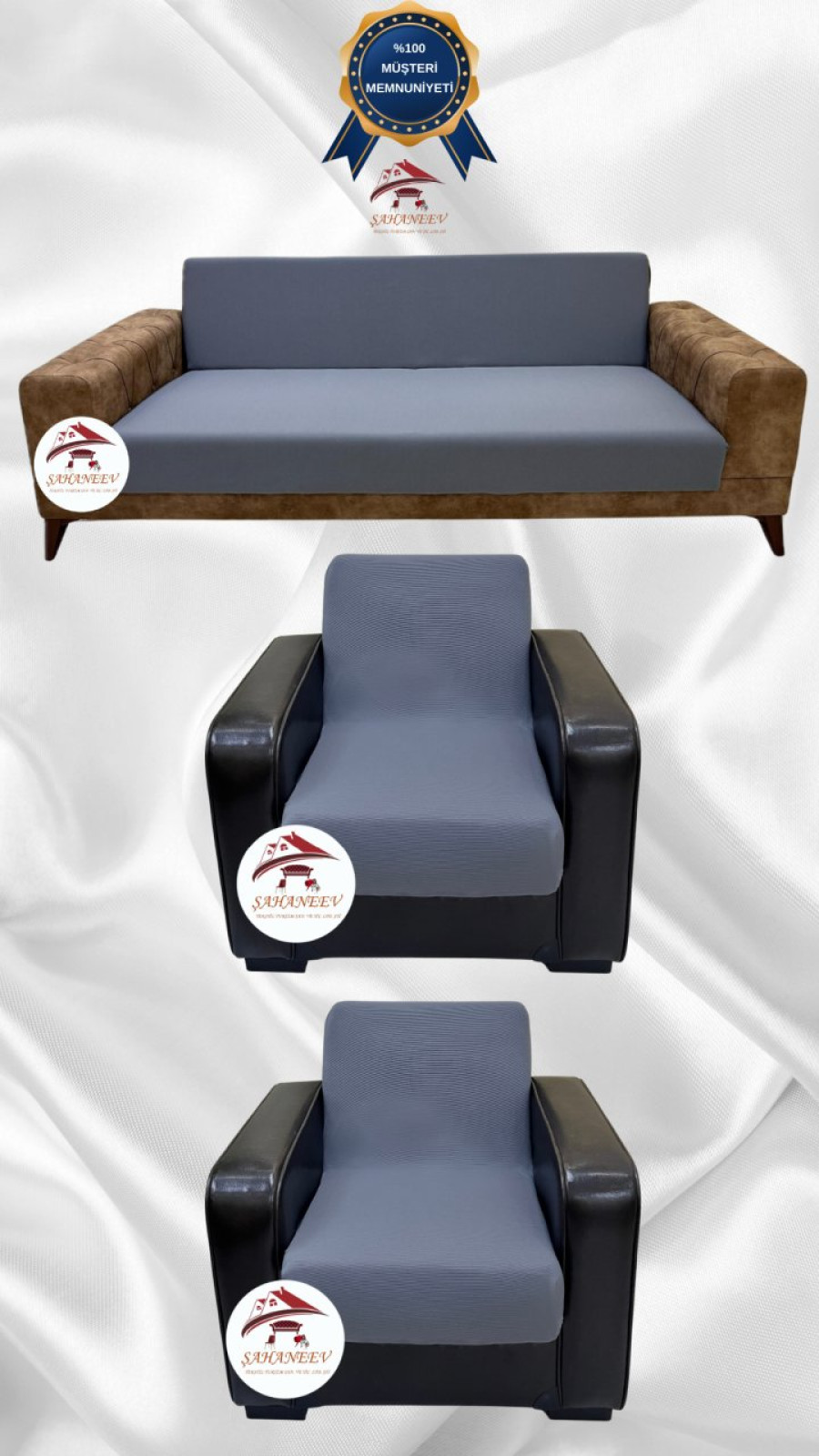 Micro Fabric Elastic Armless Sofa Cover - Non-Slip Elastic Sofa Protector Dark Gray Color 3+1+1 (3 Piece Set)