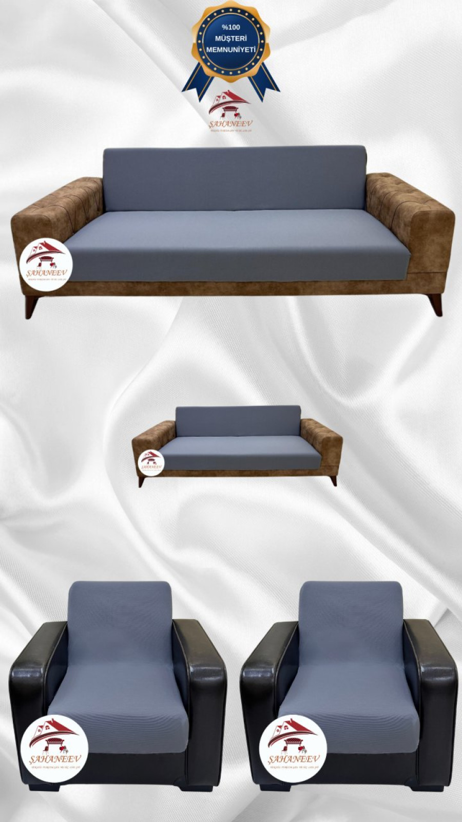 Micro Fabric Elastic Armless Sofa Cover - Non-Slip Elastic Sofa Protector Dark Gray Color 3+2+1+1 (4 Piece Set)