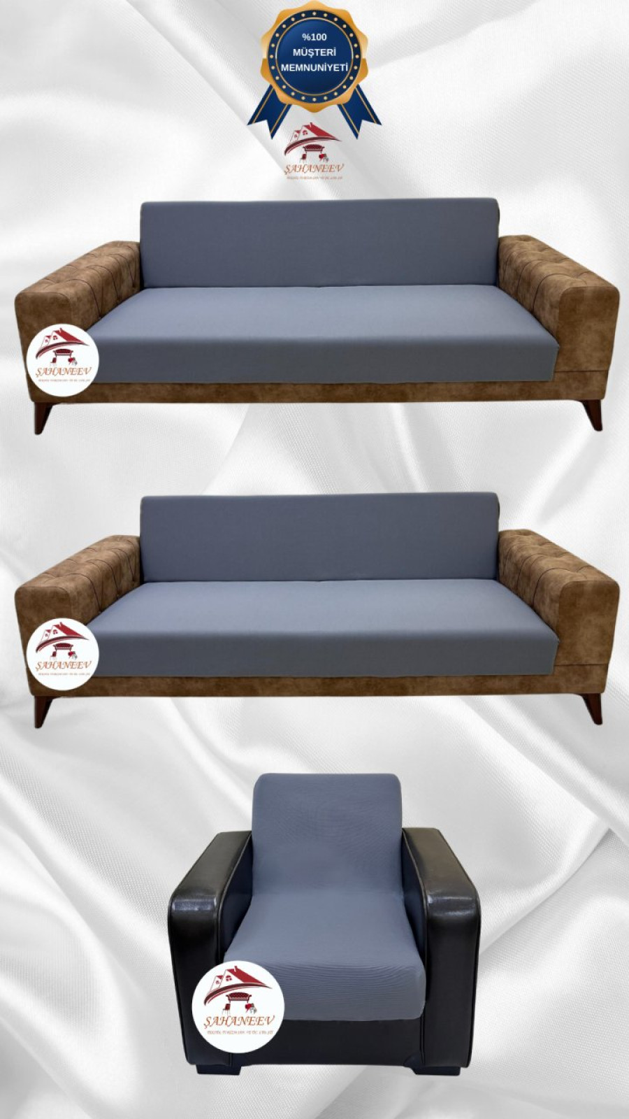 Micro Fabric Elastic Armless Sofa Cover - Non-Slip Elastic Sofa Protector Dark Gray Color 3+3+1 (3 Piece Set)