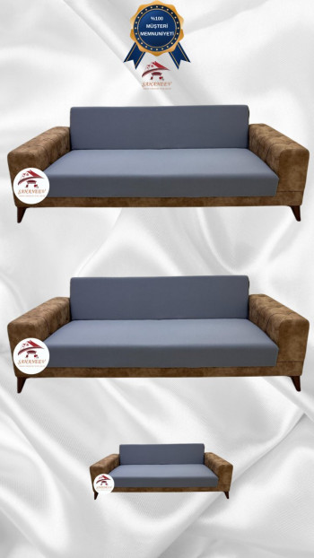 Mikro Kumaş Lastikli Kolsuz Koltuk Örtüsü - Kaymaz Elastik Koltuk Koruyucu Koyu Gri Renk 3+3+2 (3 Parça Set)