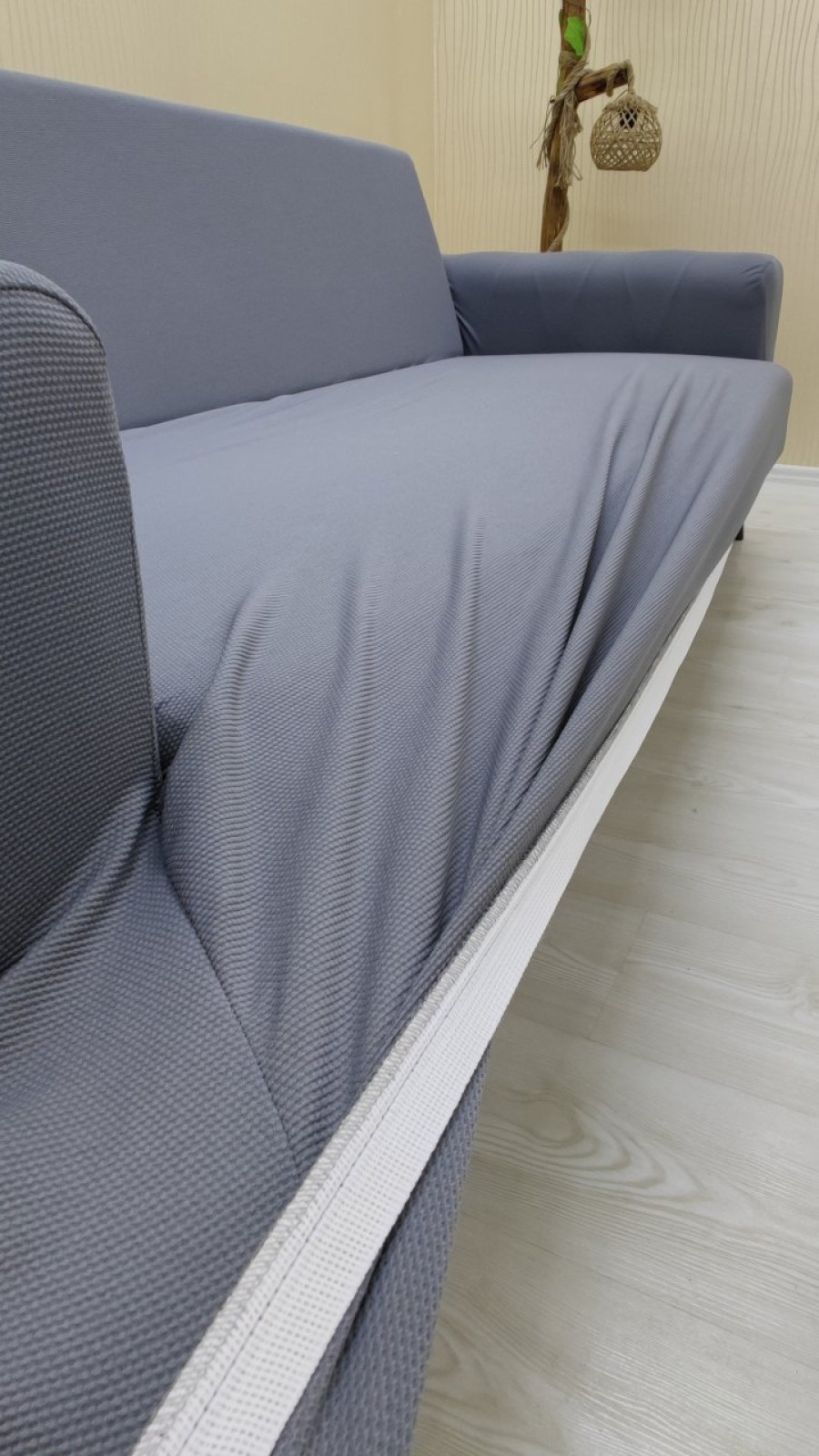 Micro Fabric Elastic Armless Sofa Cover - Non-Slip Elastic Sofa Protector Dark Gray Color 3-Seater Set (1 Piece)