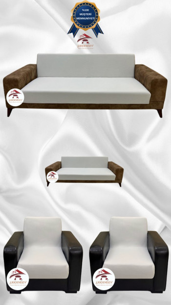 Mikro Kumaş Lastikli Kolsuz Koltuk Örtüsü - Kaymaz Elastik Koltuk Koruyucu Krem Renk 3+2+1+1 (4 Parça Set)