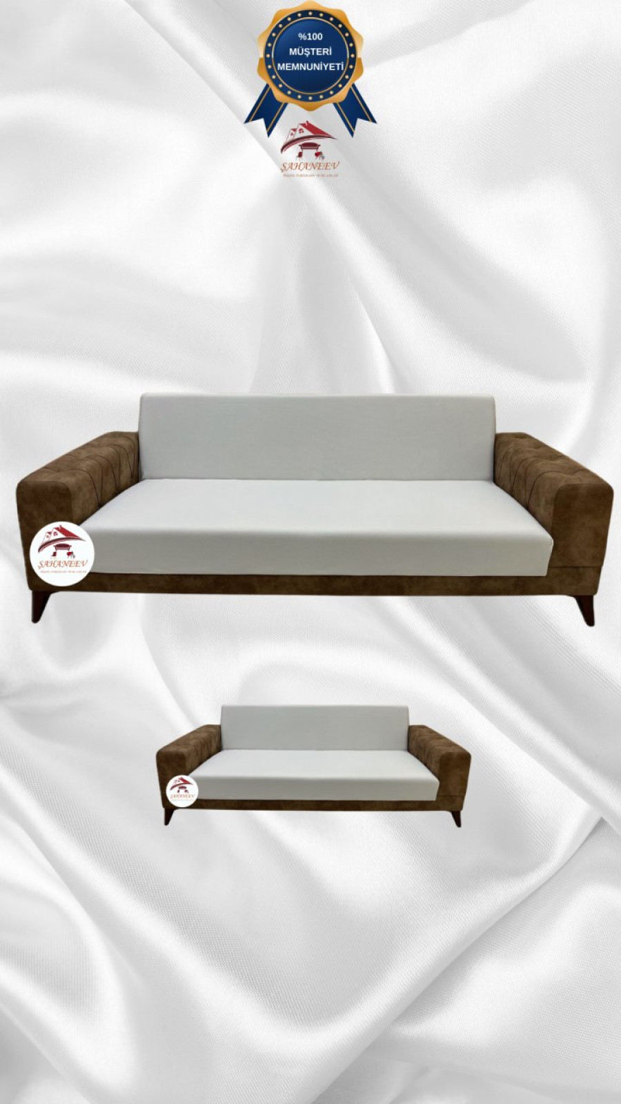 Mikro Kumaş Lastikli Kolsuz Koltuk Örtüsü - Kaymaz Elastik Koltuk Koruyucu Krem Renk 3+2 (2 Parça Set)