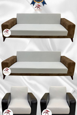 Mikro Kumaş Lastikli Kolsuz Koltuk Örtüsü - Kaymaz Elastik Koltuk Koruyucu Krem Renk 3+3+1+1 (4 Parça Set)