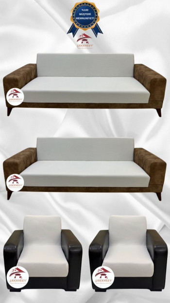 Mikro Kumaş Lastikli Kolsuz Koltuk Örtüsü - Kaymaz Elastik Koltuk Koruyucu Krem Renk 3+3+1+1 (4 Parça Set)