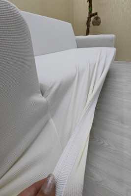 Mikro Kumaş Lastikli Kolsuz Koltuk Örtüsü - Kaymaz Elastik Koltuk Koruyucu Krem Renk 3+3+1+1 (4 Parça Set)