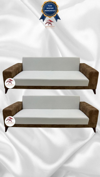 Micro Fabric Elastic Armless Sofa Cover - Non-Slip Elastic Sofa Protector Cream Color 3+3 (2 Piece Set)