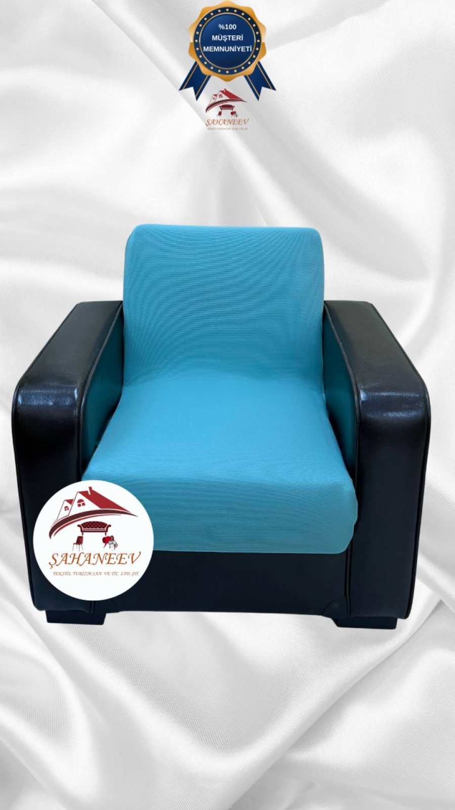 Mikro Kumaş Lastikli Kolsuz Koltuk Örtüsü - Kaymaz Elastik Koltuk Koruyucu Mavi Renk Tekli (1 Parça)