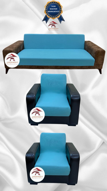 Micro Fabric Elastic Armless Sofa Cover - Non-Slip Elastic Sofa Protector Blue Color 3+1+1 (3 Piece Set)