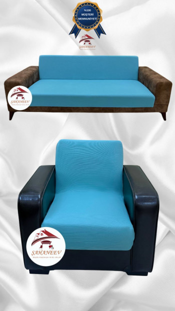 Micro Fabric Elastic Armless Sofa Cover - Non-Slip Elastic Sofa Protector Blue Color 3+1 (2 Piece Set)