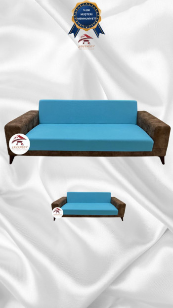 Micro Fabric Elastic Armless Sofa Cover - Non-Slip Elastic Sofa Protector Blue Color 3+2 (2 Piece Set)