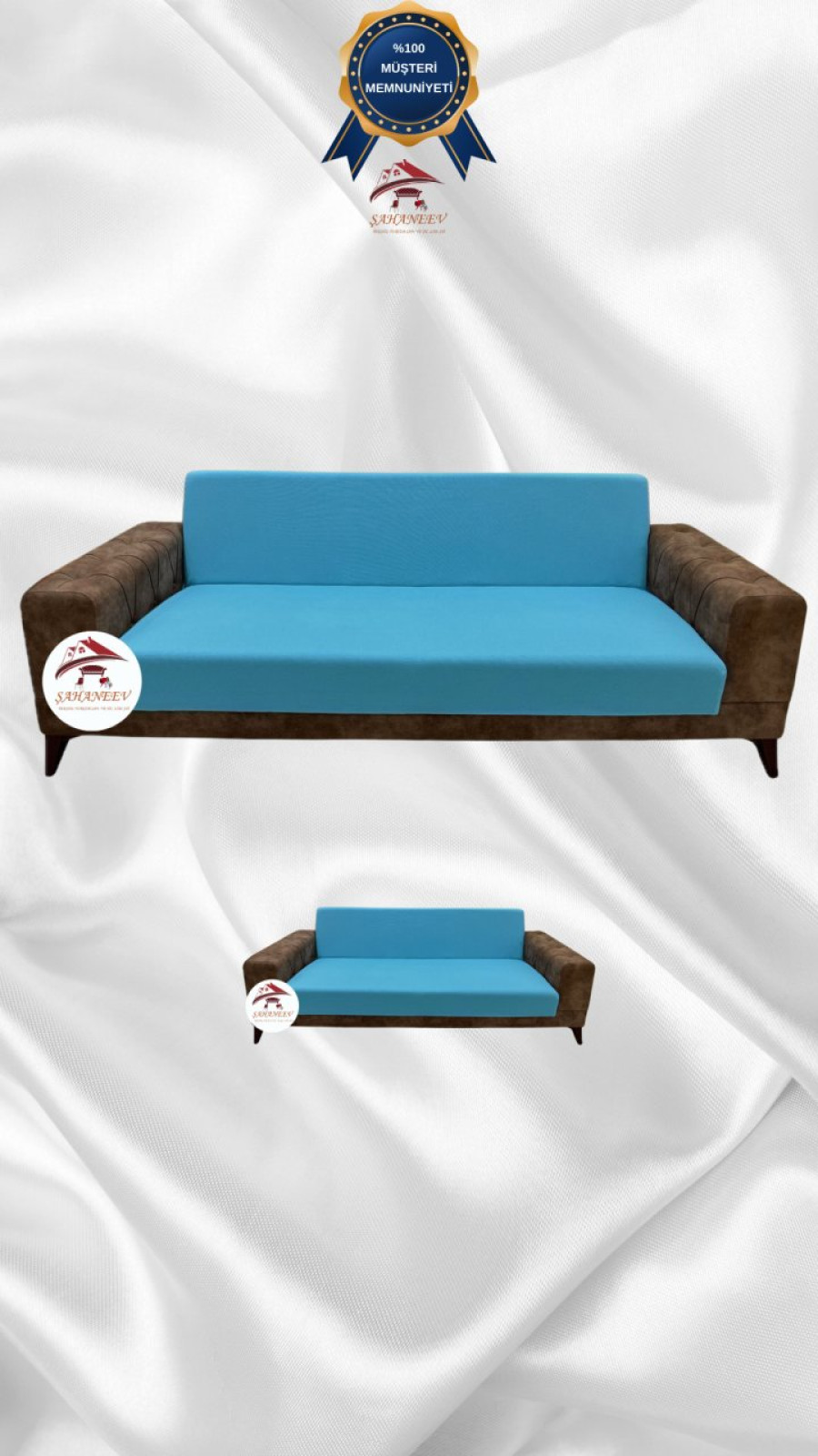 Mikro Kumaş Lastikli Kolsuz Koltuk Örtüsü - Kaymaz Elastik Koltuk Koruyucu Mavi Renk 3+2 (2 Parça Set) Özel Ölçü