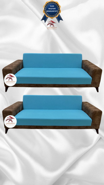 Micro Fabric Elastic Armless Sofa Cover - Non-Slip Elastic Sofa Protector Blue Color 3+3 (2 Piece Set)