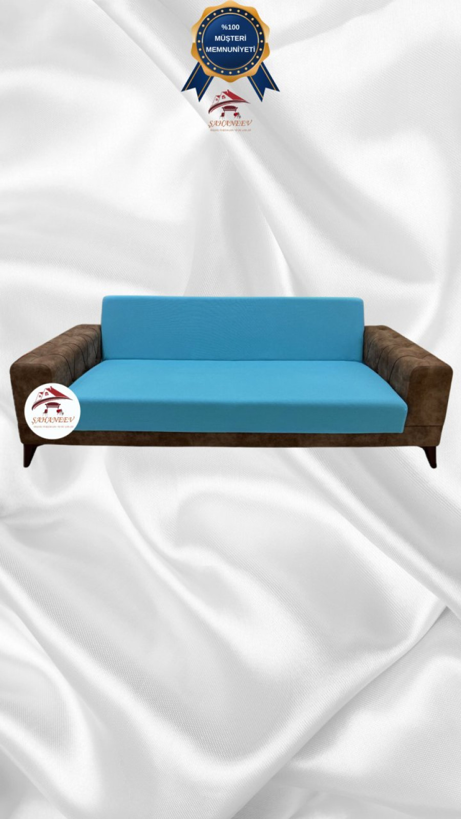 Mikro Kumaş Lastikli Kolsuz Koltuk Örtüsü - Kaymaz Elastik Koltuk Koruyucu Mavi Renk 3'lü Set (1 Parça) Özel Ölçü