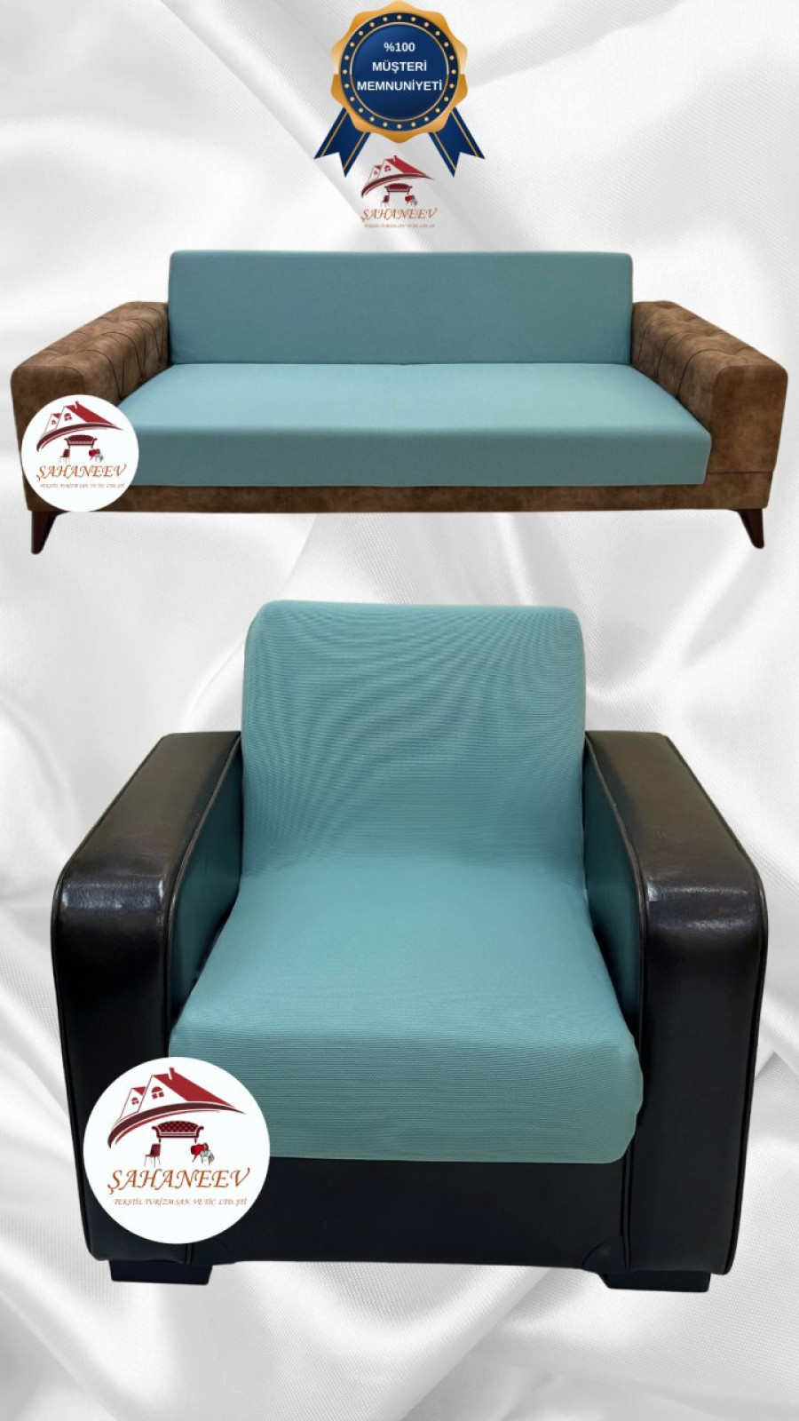 Micro Fabric Elastic Armless Sofa Cover - Non-Slip Elastic Sofa Protector Mint Color 3+1 (2 Piece Set)