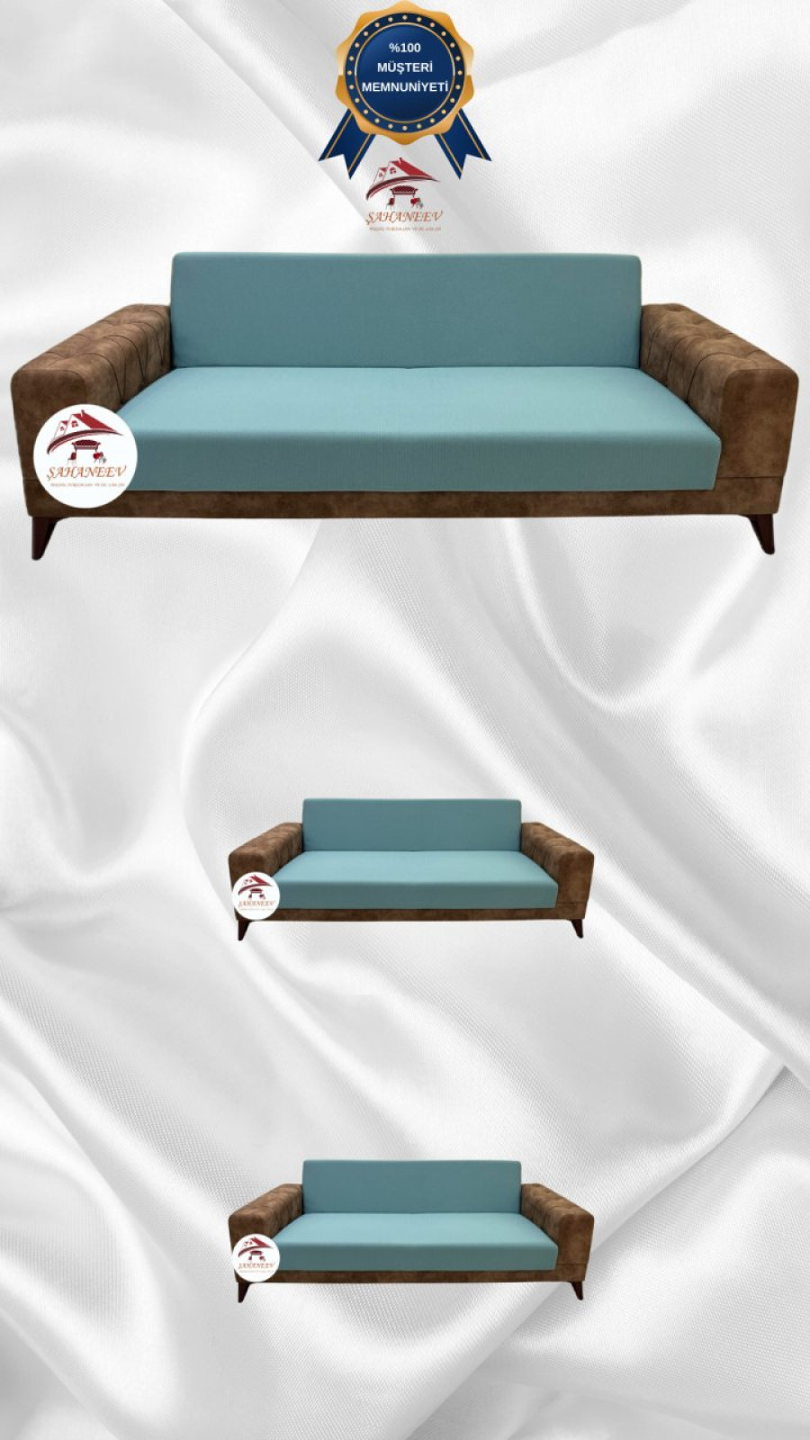 Micro Fabric Elastic Armless Sofa Cover - Non-Slip Elastic Sofa Protector Mint Color 3+2+2 (3 Piece Set)