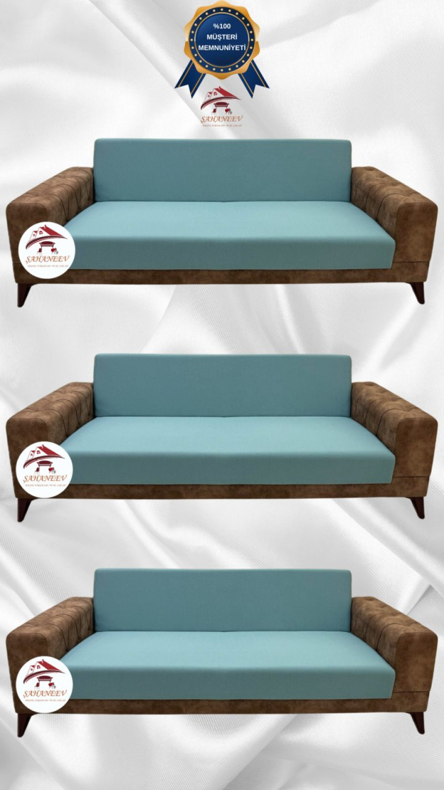 Micro Fabric Elastic Armless Sofa Cover - Non-Slip Elastic Sofa Protector Mint Color 3+3+3 (3 Piece Set)