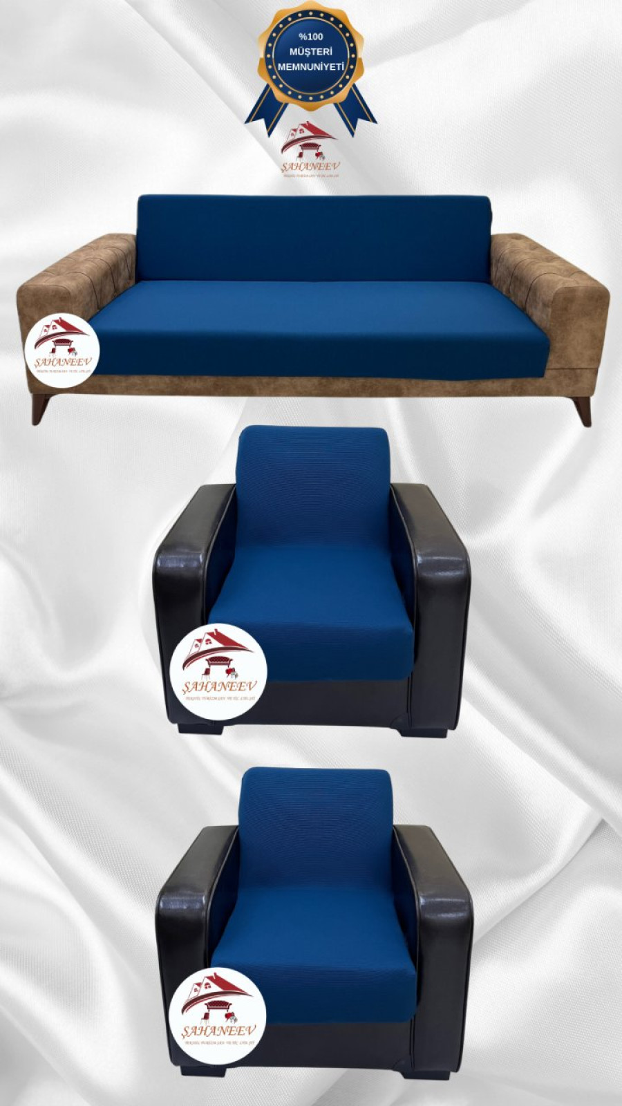 Micro Fabric Elastic Armless Sofa Cover - Non-Slip Elastic Sofa Protector Teal Color 3+1+1 (3 Piece Set)